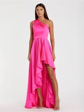 Mac Duggal Hot Pink One-Shoulder Ruffle High-Low Gown